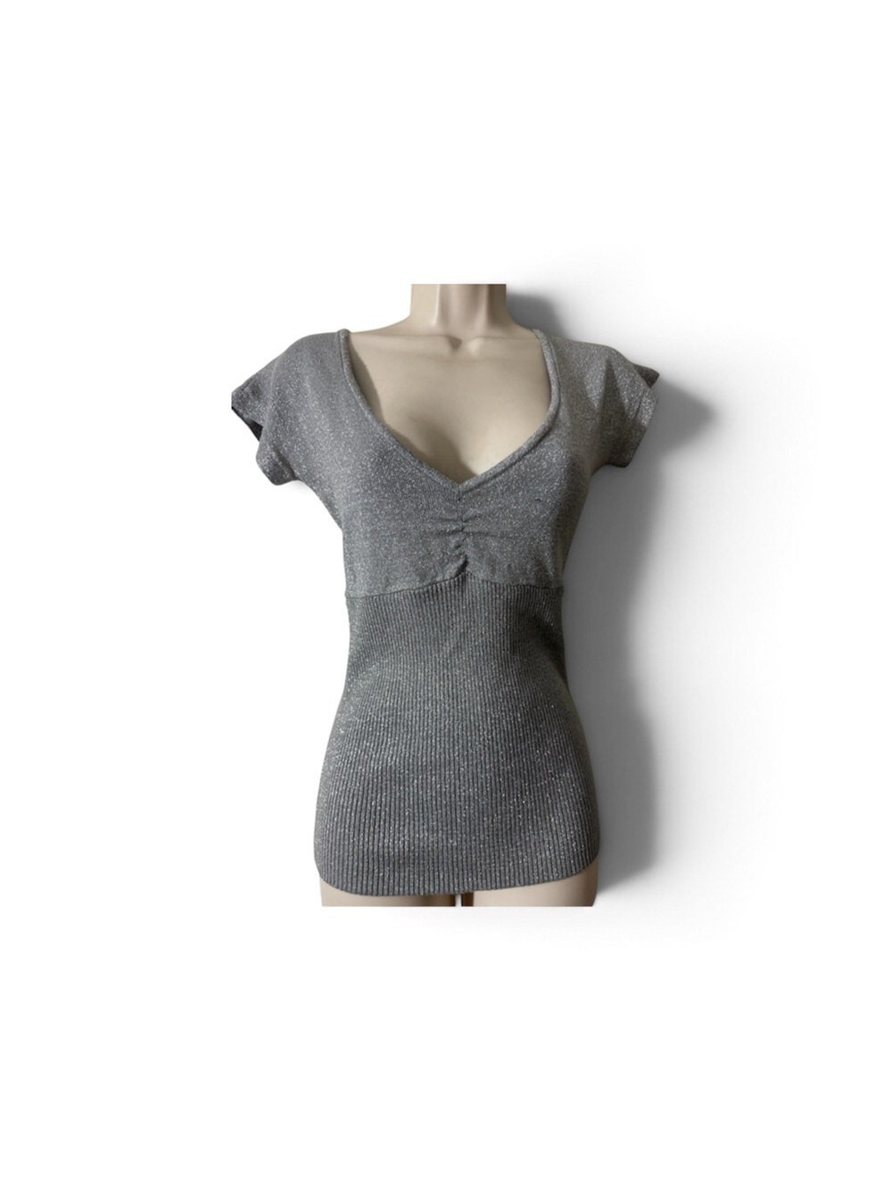 Charlotte Russe Silver Short-Sleeve V-Neck Knit Top